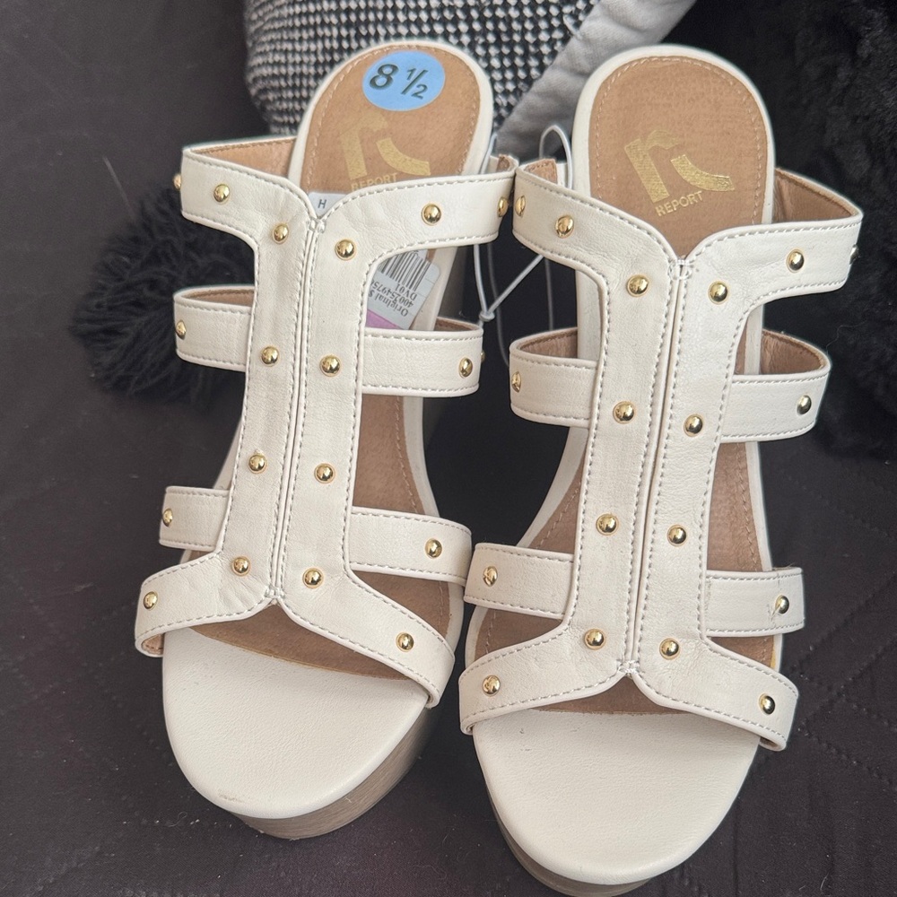Report White and Gold Studded Sandals